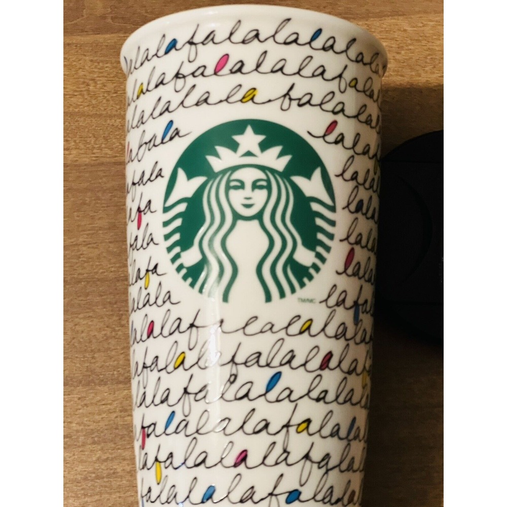 Starbucks Holiday‎ 2011 Ceramic Travel Tumbler 12 oz - FaLaLaLaLa-Rare-Complete - Picture 3 of 7